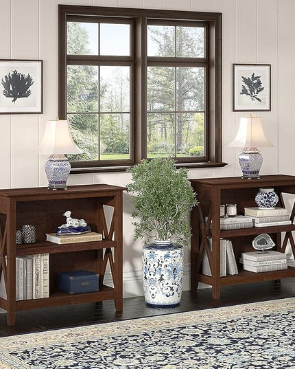 Bush Furniture Key West Small 2 Shelf Bookcase in Bing Cherry - LeafyLoom