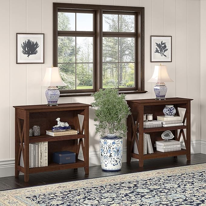 Bush Furniture Key West Small 2 Shelf Bookcase in Bing Cherry - LeafyLoom