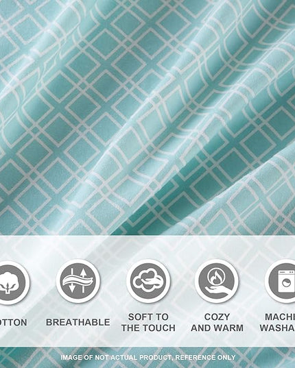 Comfort Spaces Cotton Flannel Breathable Warm Deep Pocket Sheets with Pillow Case Bedding, Full, Aqua Geo 4 Piece - LeafyLoom