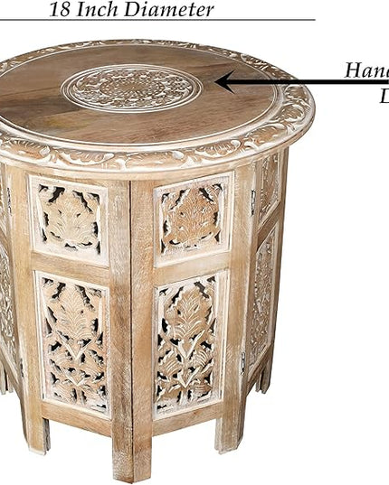 Hand Crafted Solid Wood Accent Table, Side Table, Entryway Table, Wooden End Table, Octagonal Wooden Table - 18 Inch Round Top x 18 Inch High - White - LeafyLoom