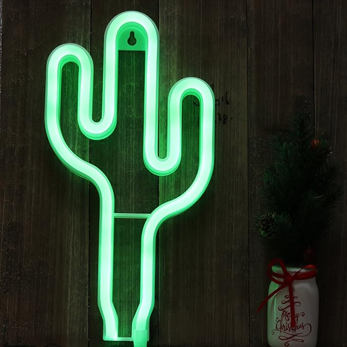 Cactus Neon Light Wall Decor Neon Signs for Bedroom Kids Battery and USB Powered Night Light Home Decoration (NECAC) - LeafyLoom