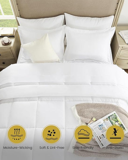 Queen Bed in a Bag 7 Pieces Comforter Set Queen, Wood Grain Texture Bedding Comforter Set White Bed Set with Comforter, Pillowcases, Flat Sheet, Fitted Sheet and Pillow Shams - LeafyLoom