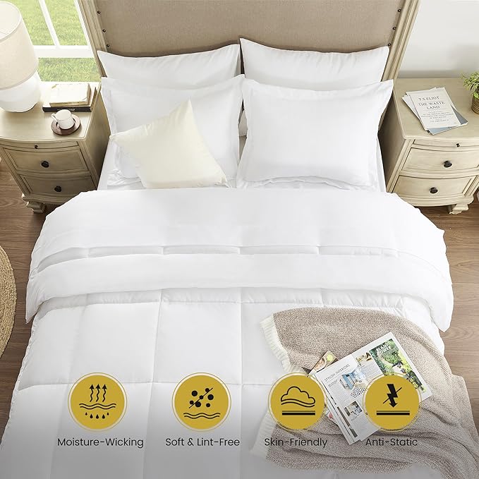 Queen Bed in a Bag 7 Pieces Comforter Set Queen, Wood Grain Texture Bedding Comforter Set White Bed Set with Comforter, Pillowcases, Flat Sheet, Fitted Sheet and Pillow Shams - LeafyLoom