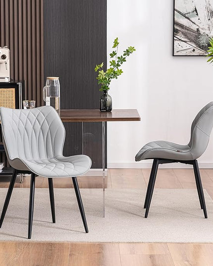 YOUNIKE Dining Chairs Set of 2, Upholstered Faux Leather Kitchen & Dining Room Chairs, Mid Century Modern Living Room Bedroom Side Chairs with Wide Wing Back and Adjustable Metal Legs, Grey - LeafyLoom