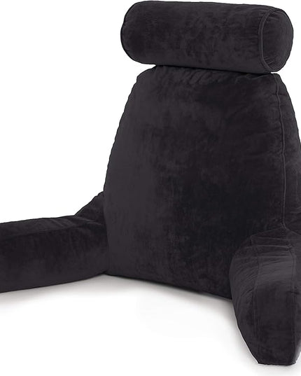Husband Pillow XXL Cover Aspen Edition Sable Black, Reversible Microfiber to Microsuede, Side & Back Pockets - Handle for Easy Transport - Super Cozy Bed Rest Pillow Cover with Arms - Easy Care - LeafyLoom