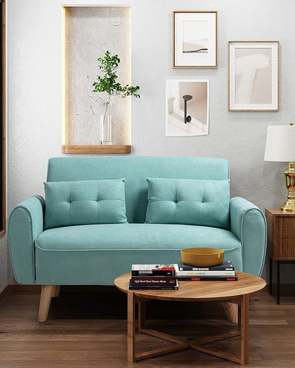 Shintenchi 47" Loveseat Wood Sofa, Green, Simple Assembly - LeafyLoom