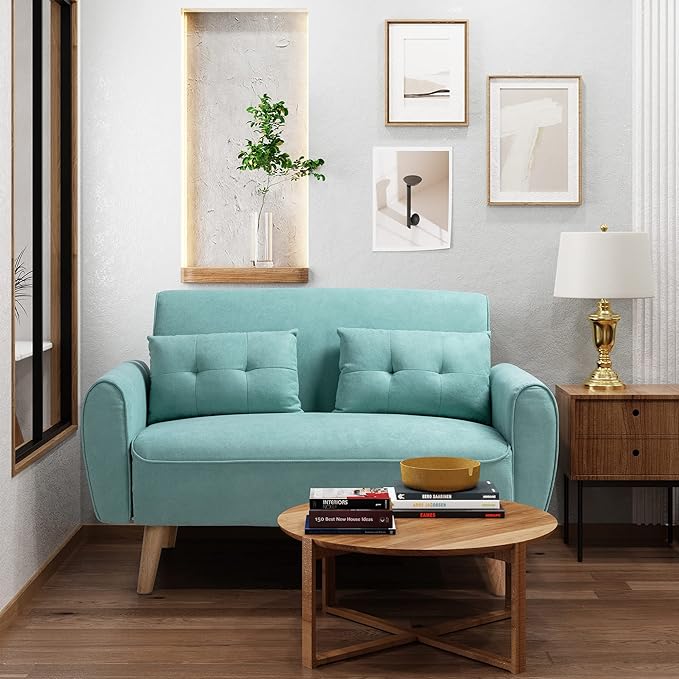 Shintenchi 47" Loveseat Wood Sofa, Green, Simple Assembly - LeafyLoom