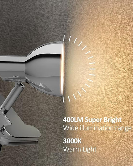 LED Clamp Light,5W Super Bright Desk Lamp, 330° Rotation Small Lamp with Clamp on Desk/Table/Bed Headboard/Cupboard Home Lighting, Modern and Save Space Illumination Powerful Lamp Silver - LeafyLoom