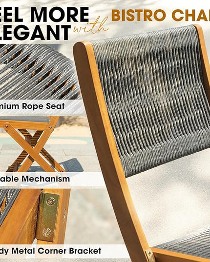 Solid Sauvage Bistro Set with Round Table (Black), Onesize, Wood Rope Design - Gray - LeafyLoom