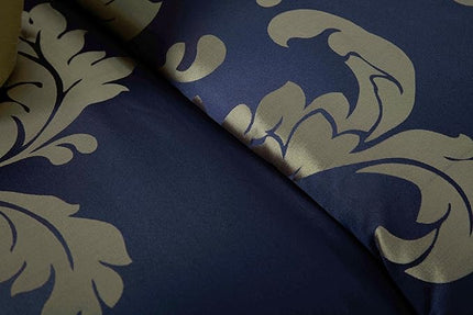 Chezmoi Collection 7-Piece Jacquard Floral Comforter Set (Queen, Navy/Gold) - LeafyLoom