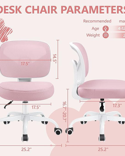 Primy Kids Desk Chair, Pink Study Chair for Boys Girls with Height Adjustable, Swivel Mesh Task Student Chairs for 4-12, Growing Teen Office Chair for Home/School/Office (Pink) - LeafyLoom