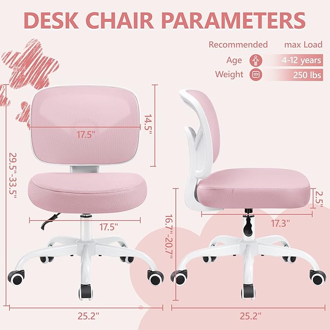Primy Kids Desk Chair, Pink Study Chair for Boys Girls with Height Adjustable, Swivel Mesh Task Student Chairs for 4-12, Growing Teen Office Chair for Home/School/Office (Pink) - LeafyLoom