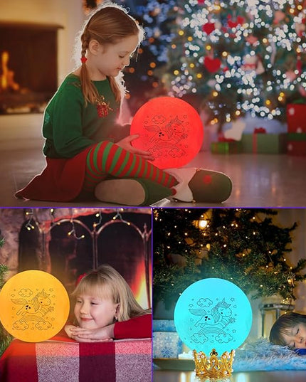 Moon Lamp, 3.9 Inch 3D Moon Night Light Gifts for 3 4 5 6 7 8 9 10 11 12 13+ Year Old Girls Birthday, Unicorn Gifts for Girls Age 3 4 5 6-8+ 16 Colors with Crown Stand & Remote Control - LeafyLoom