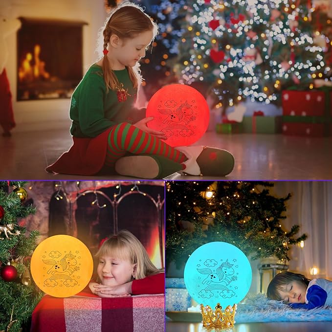 Moon Lamp, 3.9 Inch 3D Moon Night Light Gifts for 3 4 5 6 7 8 9 10 11 12 13+ Year Old Girls Birthday, Unicorn Gifts for Girls Age 3 4 5 6-8+ 16 Colors with Crown Stand & Remote Control - LeafyLoom