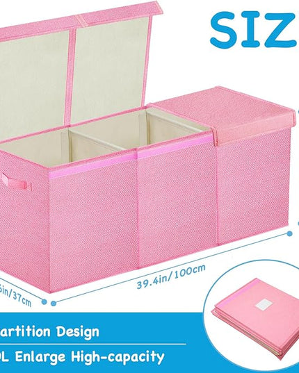 Large Toy Box Chest,Big Toy Storage Organizer,Storage Bins with Lids,Stuffed Animal Storage,Toy Bins for Kids Extra Large,Toddlers,Baby,Girls,Nursery,Living room,playroom(Pink) - LeafyLoom