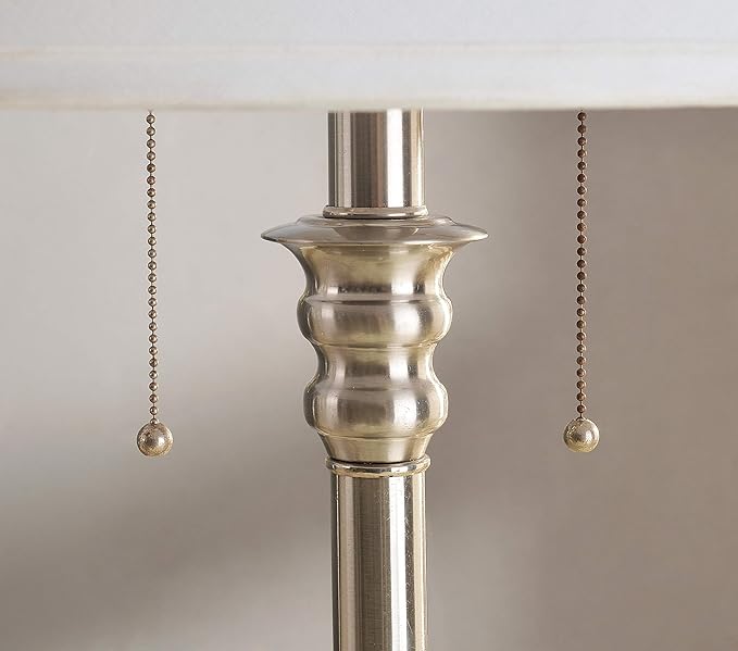 Kenroy Home 30437BS-OOR Spyglass Double Outlet Table Lamp with Brushed Steel Finish, Classic Style, 30.5" Height, 17" Width, 17" Depth - LeafyLoom