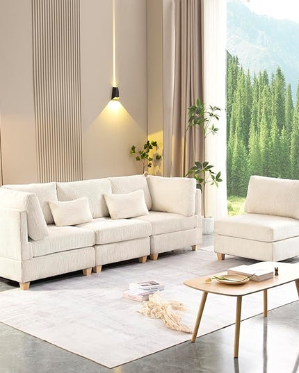 Free Combination Convertible Modular Sectional Sofa with Movable Ottoman, L Shaped Reversible Sleeper Corner Couch with Solid Wood Legs, Comfy Corduroy Upholstered Sofa&Couches for Living Room - LeafyLoom