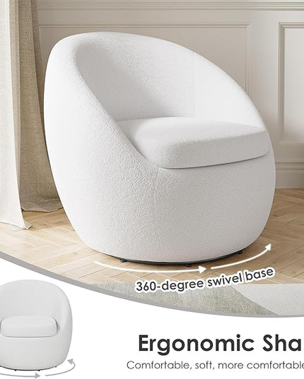 Farini Swivel Accent Chair,Swivel Barrel Chair, Comfy Round Oversized Accent Chair for Living Room Bedroom(Beige) - LeafyLoom