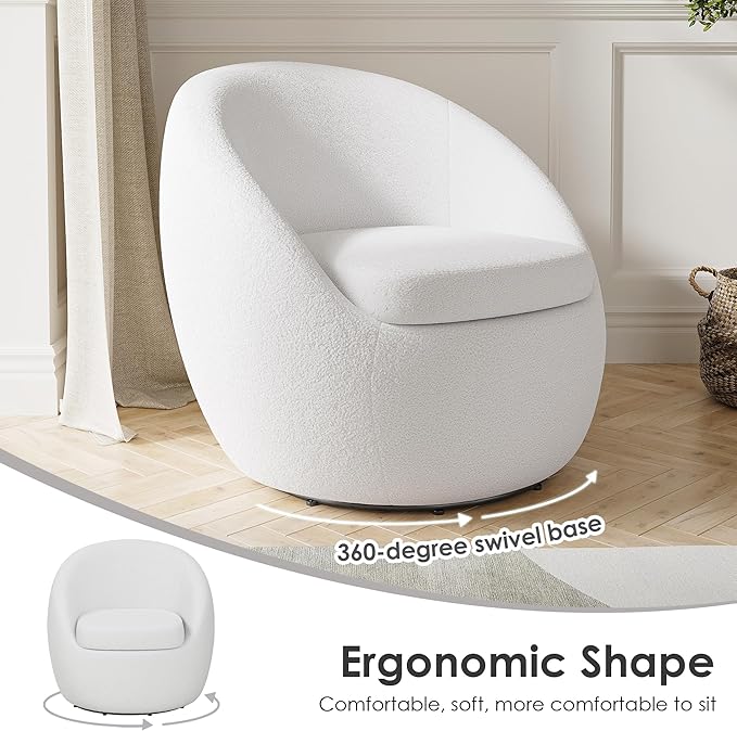 Farini Swivel Accent Chair,Swivel Barrel Chair, Comfy Round Oversized Accent Chair for Living Room Bedroom(Beige) - LeafyLoom
