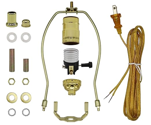 Floor Lamp Making Kit - Repair or Rewire Lamps with All Premium Essential Parts, 10 Inch Harp and Extra Long 12 Foot Cord Included (Gold) - LeafyLoom