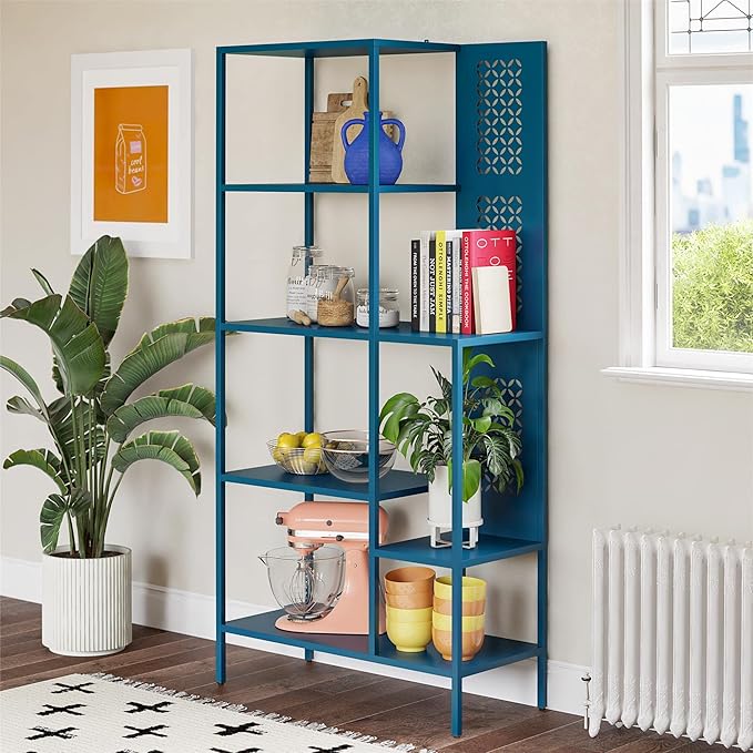 Mr. Kate Annie Metal Bookcase, Deep Ocean Blue - LeafyLoom