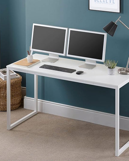 ZINUS Jennifer 55 Inch White Frame Desk / Computer Workstation / Office Desk / Easy Assembly, White - LeafyLoom