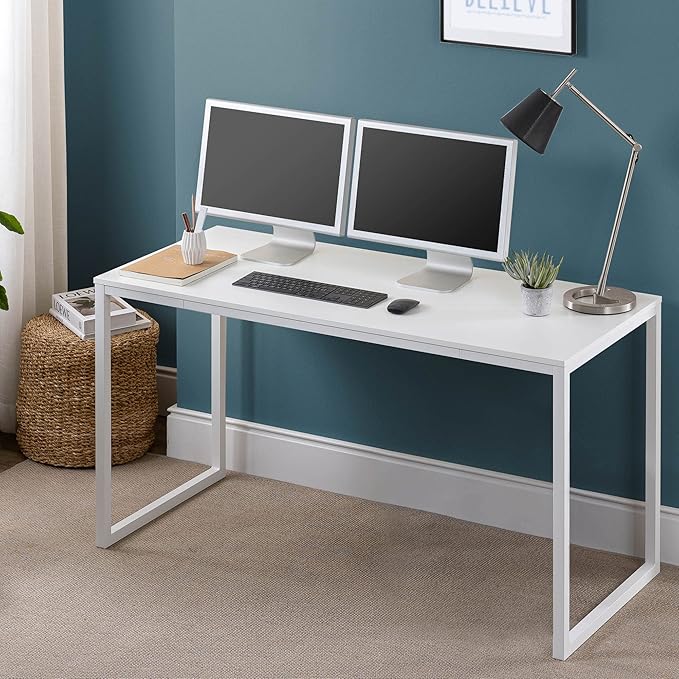 ZINUS Jennifer 55 Inch White Frame Desk / Computer Workstation / Office Desk / Easy Assembly, White - LeafyLoom