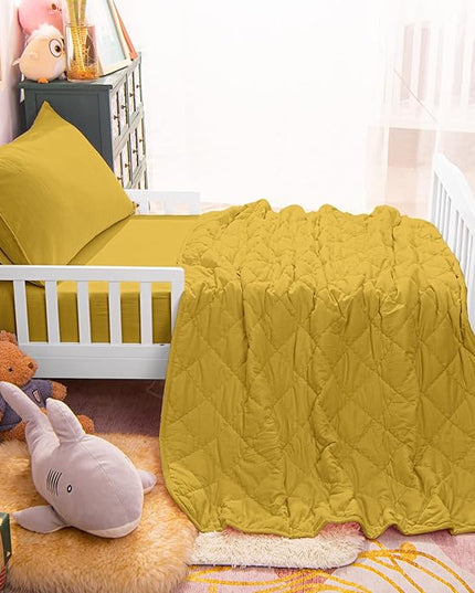 NTBAY Toddler Bedding Set - 4 Piece Soft and Breathable Crib Bedding Set for Boys and Girls, Includes Quilted Comforter, Fitted Sheet, Flat Top Sheet and Envelope Pillowcase, Yellow - LeafyLoom