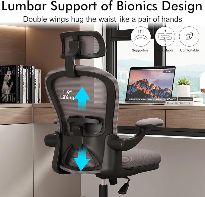 Ergonomic Office Chairs with Adjustable Lumbar Support,Mesh Desk Chair with Adjustable Arms and Wheels,Computer Desk Chair for Home Office Essentials（Headrests,Black） - LeafyLoom