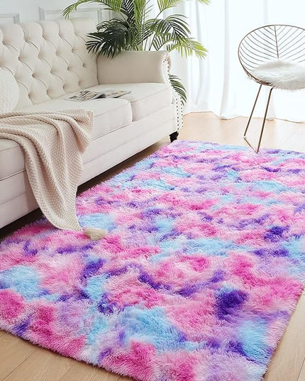 AROGAN Soft Rainbow Area Rugs for Girls Room 6x9 Feet, Fluffy Girls Bedroom Rugs, Princess Rug, Cute Colorful Carpet for Kids Teens Nursery Toddler, Hot Pink - LeafyLoom