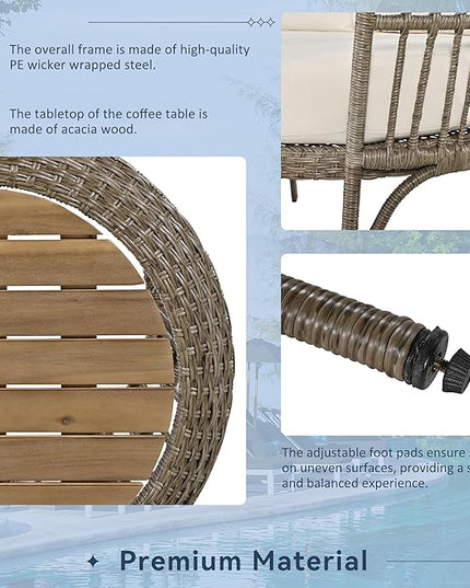 Furniture 4-Piece Outdoor Patio Conversation Seating for 5 Person and Coffee Table, Rattan Chair Wicker Sofa Bistro Sets for Porch, Backyard and Garden, Brown - LeafyLoom