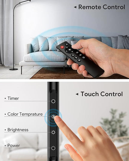 MediAcous Floor Lamp, LED Floor Lamp for Living Room, 5 Colors & Brightness & Step-less Adjustable, Standing Lamp with 1H Timer, Remote & Button, Dimmable Reading Floor Lights, Work with Wall Switch - LeafyLoom
