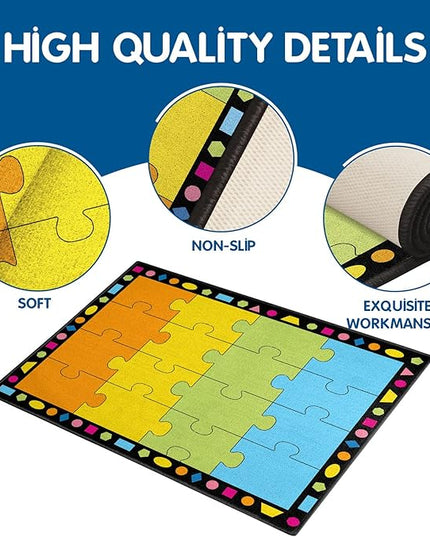 Booooom Jackson Classroom Rug Elementary Classroom Carpet 6'5"x8'5"Preschool Rugs Colorful Puzzle Seating Rug with Non-Slip Backing School Classroom Kid Rug (PzPK-2620)(PzOG-2620) - LeafyLoom
