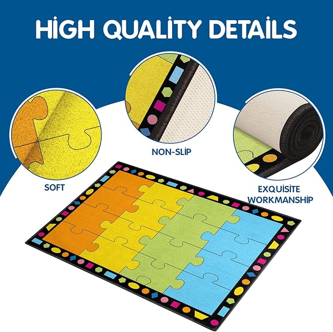 Booooom Jackson Classroom Rug Elementary Classroom Carpet 6'5"x8'5"Preschool Rugs Colorful Puzzle Seating Rug with Non-Slip Backing School Classroom Kid Rug (PzPK-2620)(PzOG-2620) - LeafyLoom