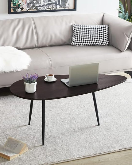 SAYGOER Oval Coffee Table Espresso Wood Mid Century Modern Coffee Tables Unique Retro Farmhouse Accent Center Sofa Rustic Table for Living Room Home Office Easy Assembly, Dark Brown - LeafyLoom