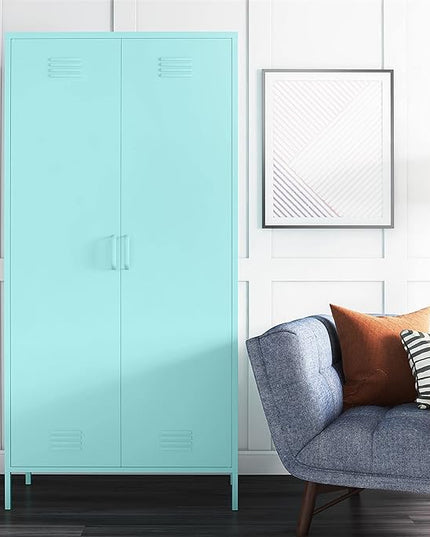 Novogratz Cache Tall 2 Door Metal Locker Cabinet, Mint - LeafyLoom