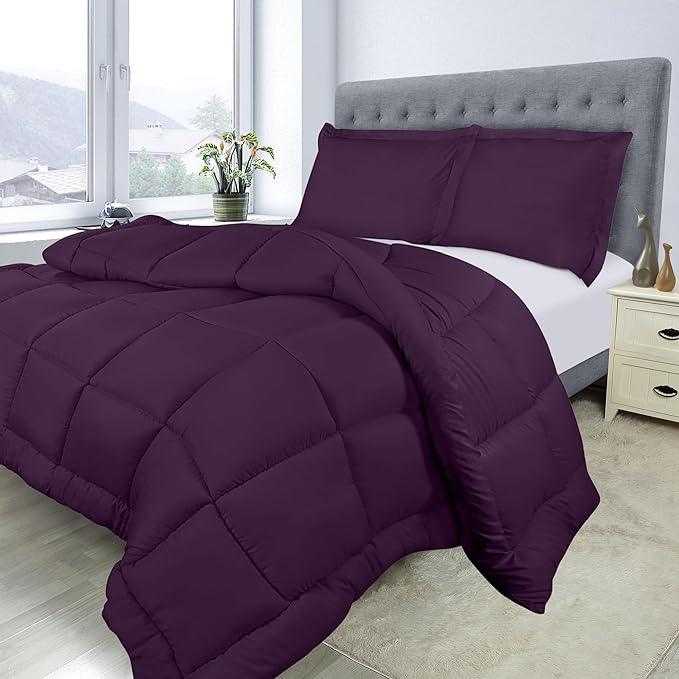 Utopia Bedding Queen Size Comforter Set with 2 Pillow Shams, Bedding Comforter Sets, Down Alternative Plum/Purple Comforter, Soft and Comfortable, Machine Washable - LeafyLoom