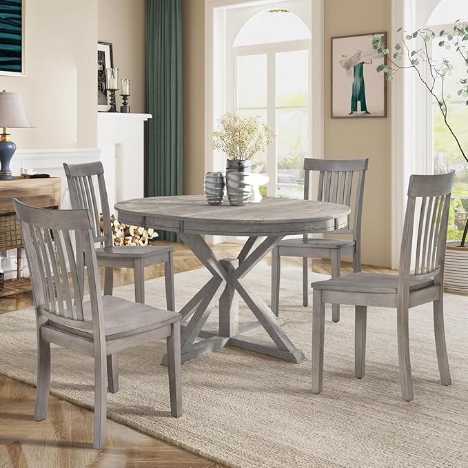 COLAMY Wooden Dining Chairs Set of 6, Spindle High Back Windsor Kitchen Side Chair, Farmhouse Dining Chairs for Kitchen and Dining Room, Light Grey - LeafyLoom