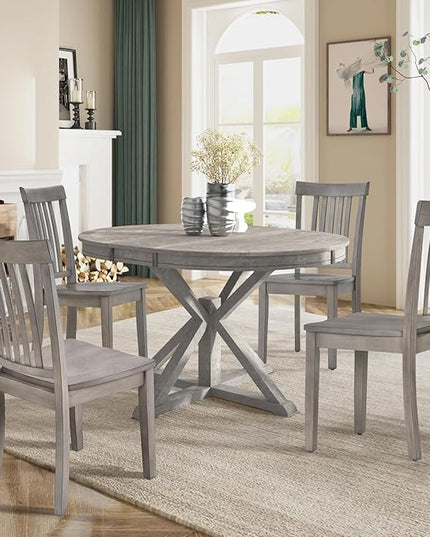 COLAMY Wooden Dining Chairs Set of 2, Spindle High Back Windsor Kitchen Side Chair, Farmhouse Dining Chairs for Kitchen and Dining Room, Light Grey - LeafyLoom