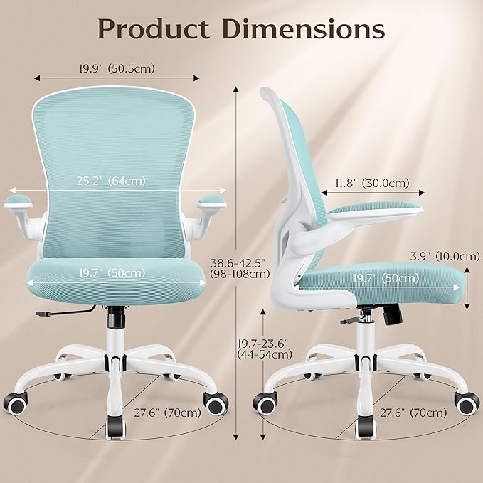 FelixKing Office Chair, Ergonomic Desk Chairs with Wheels Home Mesh Chair Adjustable Lumbar Support and Height, Ergo Chair for Working Gaming Use (Light Blue) - LeafyLoom
