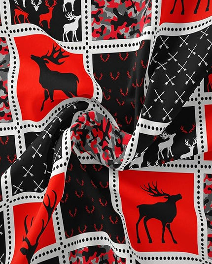 Tailor Shop Deer Comforter Sets for Kids Boys Teens Camo Comforter Sets Queen Black and Black Red Bedding Set Room Decor, with 2 Pillowcase - LeafyLoom