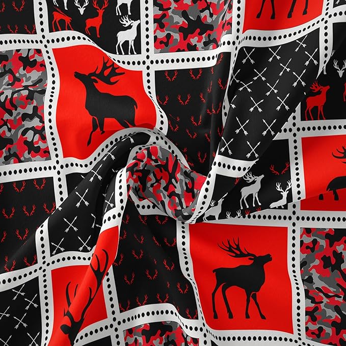 Tailor Shop Deer Comforter Sets for Kids Boys Teens Camo Comforter Sets Twin Size Black and Red Bedding Set Room Decor, Deer Antlers Bed Sets with 1 Pillowcase… - LeafyLoom