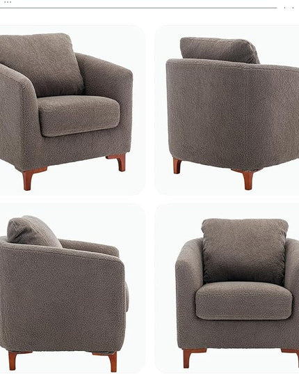 COLAMY H26-Brown Barrel Accent Chair with Ottoman, Set of 1, Brown - LeafyLoom