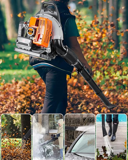 HTK 63CC Gas Backpack Leaf Blower - 2-Stroke Engine, High-Velocity 665CFM, Ergonomic & Low-Vibration, Cruise Control, Ideal for Year-Round Yard Maintenance (63CC Backpack Blower) - LeafyLoom