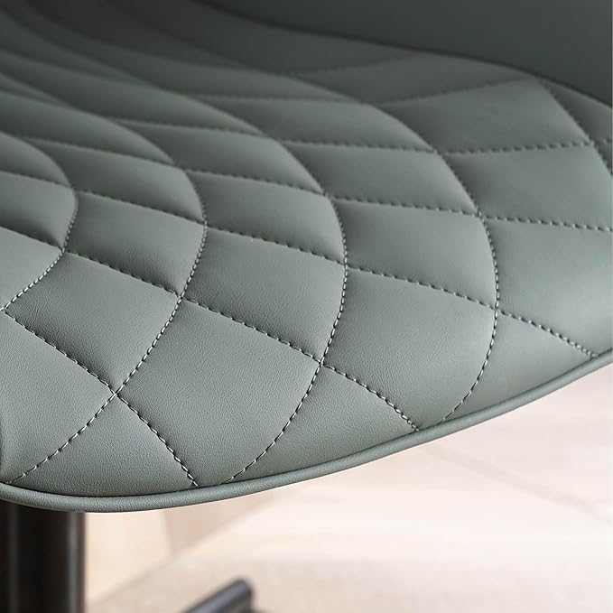 YOUNIKE Office Chair with Wheels Armless Desk Chair Swivel Rolling Task Chair with Back Upholstered Faux Leather Modern Computer Chair Height Adjustable, Greyish Green - LeafyLoom