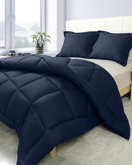 Utopia Bedding Queen Size Comforter Set with 2 Pillow Shams, Bedding Comforter Sets, Down Alternative Navy Comforter, Soft and Comfortable, Machine Washable (Pack of 4) - LeafyLoom
