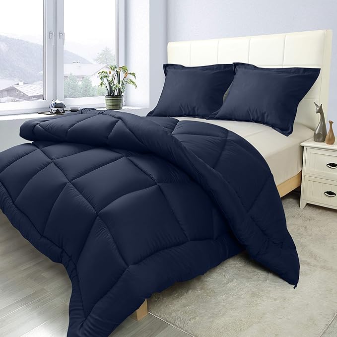 Utopia Bedding Queen Size Comforter Set with 2 Pillow Shams, Bedding Comforter Sets, Down Alternative Navy Comforter, Soft and Comfortable, Machine Washable (Pack of 4) - LeafyLoom