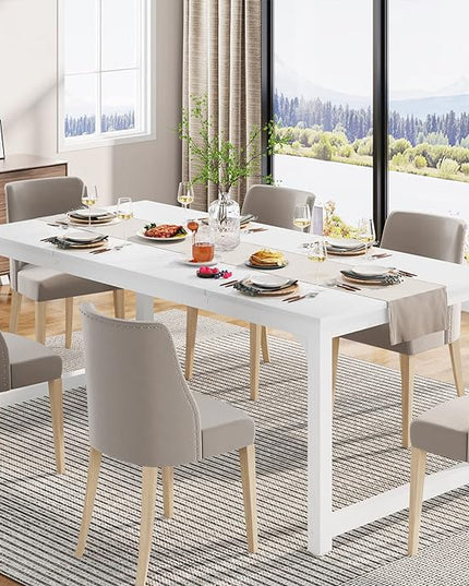 70.9 Inch Large Dining Table Rectangular Kitchen Furniture for 6 to 8 People, White - LeafyLoom