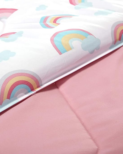SLEEP ZONE Kids Twin Bedding Comforter Set - Super Cute & Soft Kids Bedding 5 Pieces Set with Comforter, Sheet, Pillowcase & Sham (Pink Rainbow) - LeafyLoom