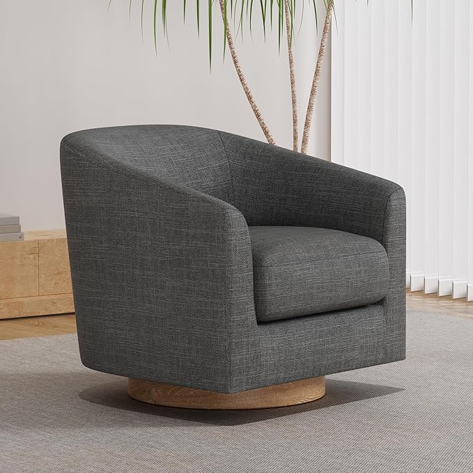 Sunny Heart Swivel Accent Chair, Fabric Swivel Barrel Chair, Swivel Club Chair with Wood Base, Modern Upholstered Armchair, Cozy Chairs for Living Room, Bedroom, Reading - LeafyLoom